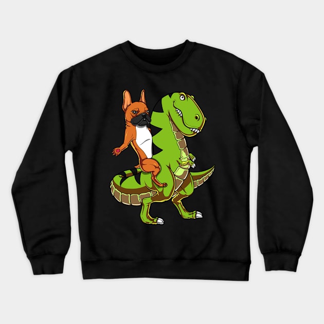 French Bulldog Riding T-Rex Dinosaur Crewneck Sweatshirt by underheaven